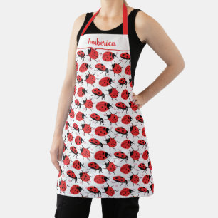 Tablier Cute Ladybug Blanc Design Rouge Noir Whimsical