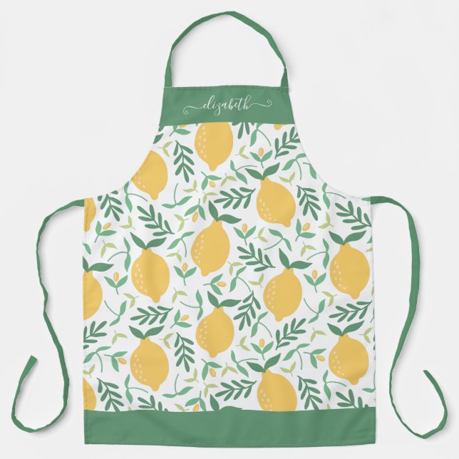 Tablier Cute Lemon Feuille Vert Jaune Fille Nom du script (Recto)