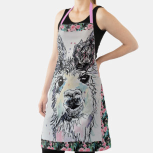 Tablier Cute Llama Aquarelle Peinture Animal Rose Apron