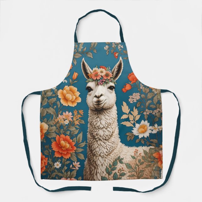 Tablier Cute Llama William Morris Inspiré Floral (Recto)