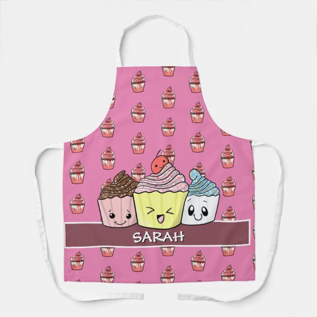 Tablier Cute Motif Cupcake Kawaii Pink Baker Rose Gold (Recto)