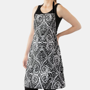 Tablier Cute noir blanc coeurs amour design arrière - plan