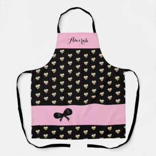 Tablier Cute noir et rose avec les Coeurs d'or Apron