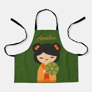 Tablier Cute orange Kokeshi poupées japonaises