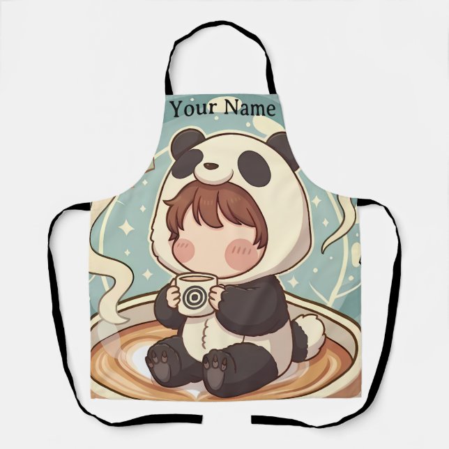 Tablier Cute Panda Coffee Kitchen Chef Apron (Recto)
