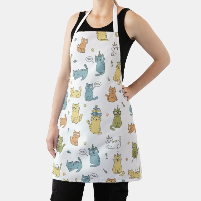 Tablier Cute Pastel  Cat Pattern Apron Gift For Cat Lovers (Insitu)