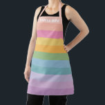 Tablier Cute Pastel Rainbow Stripes Nom personnalisé<br><div class="desc">Design en blanc de rayures simples dans une palette de bonbons lumineux arc-en-ciel.</div>