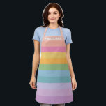 Tablier Cute Pastel Rainbow Stripes Nom personnalisé<br><div class="desc">Design en blanc de rayures simples dans une palette de bonbons lumineux arc-en-ciel.</div>