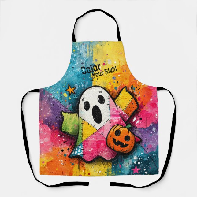 Tablier Cute Patchwork Ghost Colorful Splatter Art (Recto)