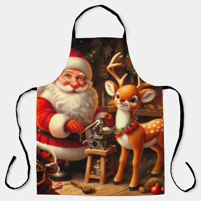Tablier Cute Père Noël et Reindeer (Recto)