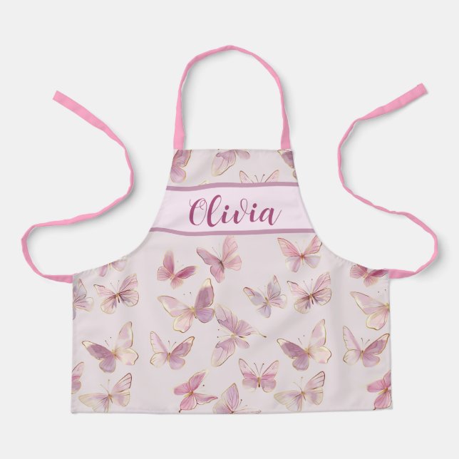 Tablier Cute Personnalisé Filles Papillon rose Apron (Recto)