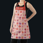 Tablier Cute Pink Retro Apple Fruit Pattern<br><div class="desc">A cute retro pink red and purple apple pattern with hearts decorates this apron. Makes a great gift for a friend for a birthday or Valentines Day!</div>