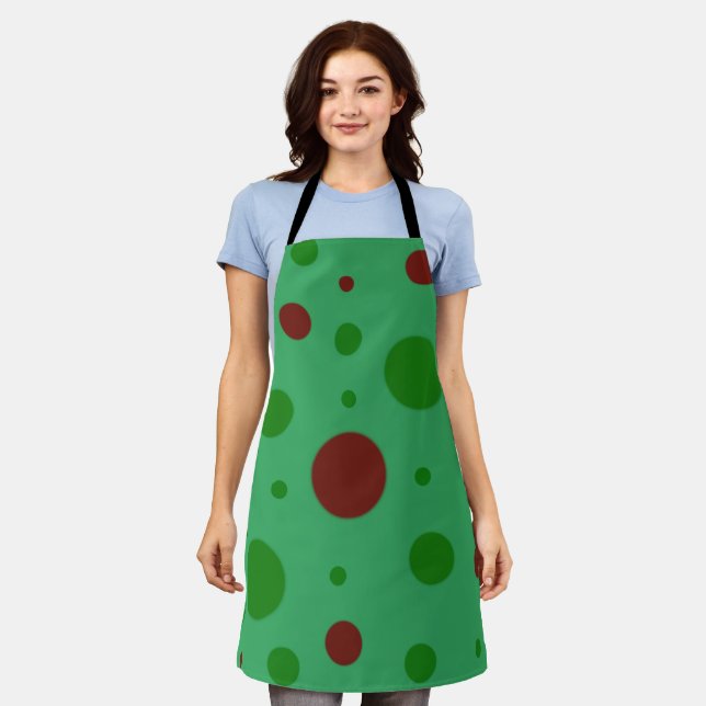 Tablier Cute polka point Noël Rouge Vert motif (Porté)