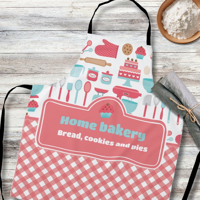 Tablier Cute & Pratique Personnalisé Maison Boulangerie Co (Cute & Practical Custom Home Bakery Baking Design Apron)