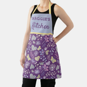 Tablier Cute Purple Coeurs Rétro Fleurs Papillons