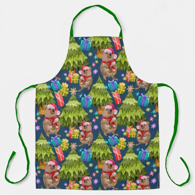 Tablier Cute Quokka Christmas Blue Apron (Recto)