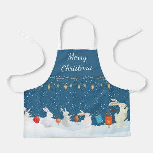 Tablier Cute Rabbits Lantern Parade Through Snow Christmas
