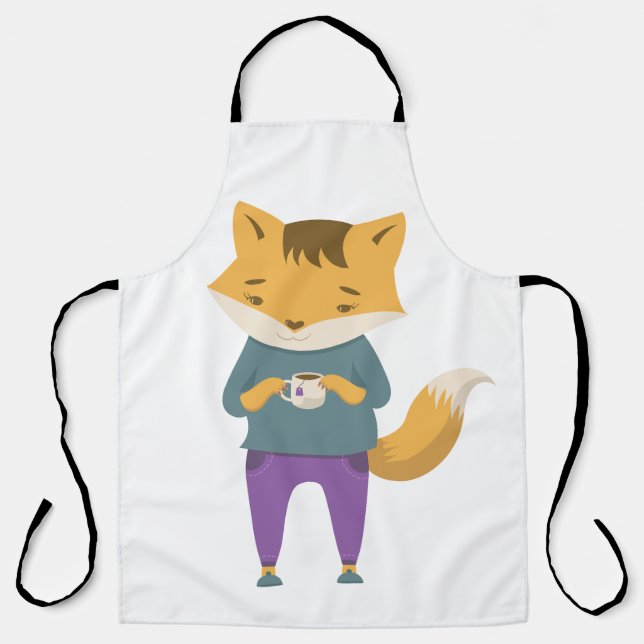 Tablier Cute renard avec tasse de thé (Recto)