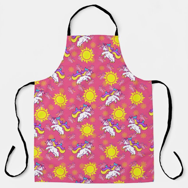 Tablier Cute rose chaud Sunny Unicorn Design Motif (Recto)