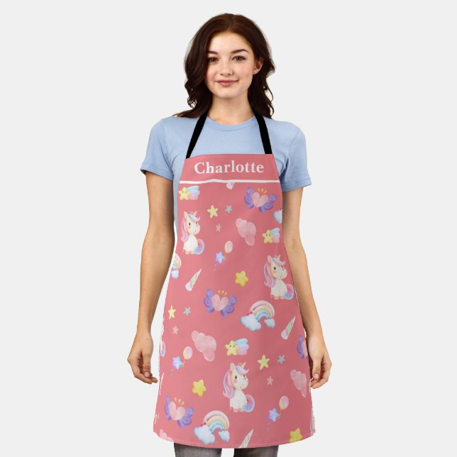 Tablier Cute rose douce licorne arc-en-ciel Motif (Porté)