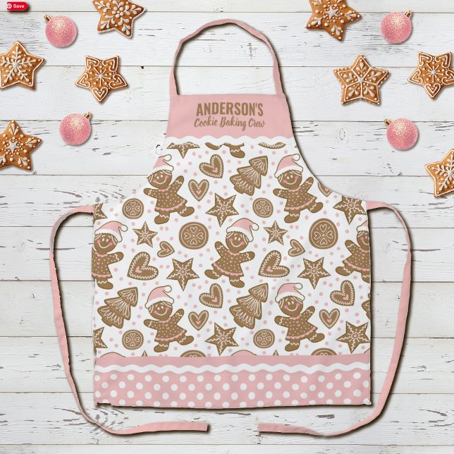 Tablier Cute Rose Noël Cookie Baking Crew (A cute girls Christmas Cookie baking crew apron, so fun for a family gathering. Comes in red too!)