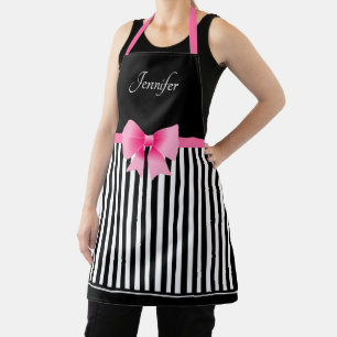 Tablier Cute rose Ruban Noir Blancs Motif