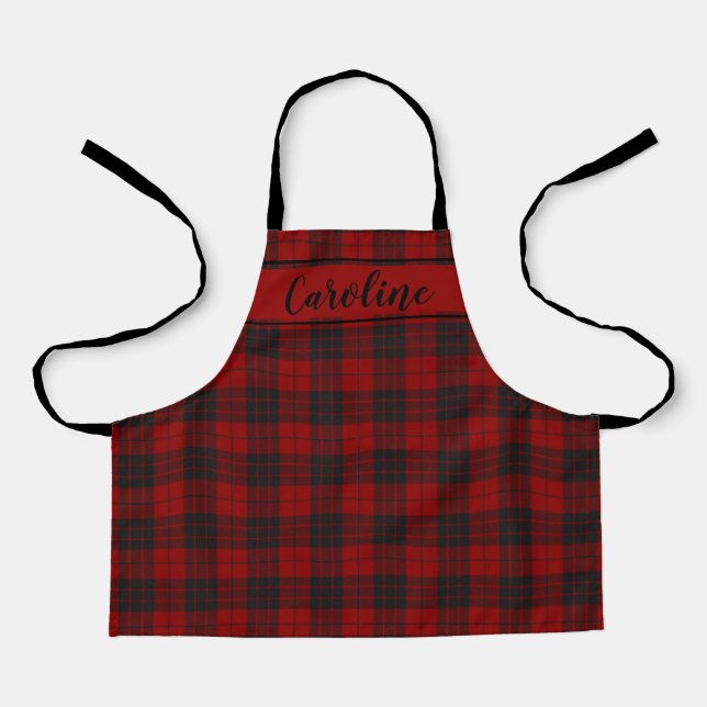 Tablier Cute Rouge Noir Plaid Tartan Motif Personnalisé (Recto)