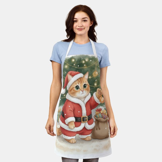 Tablier Cute Santa Cat Christmas Apron for Cat Lovers (Porté)