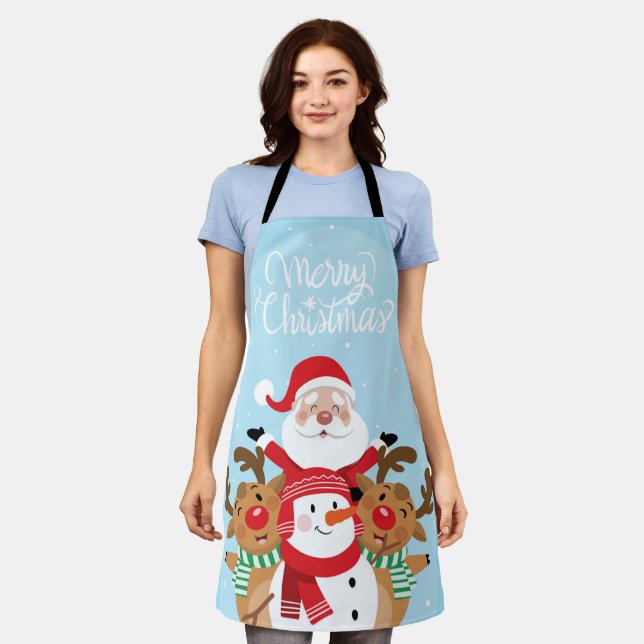 Tablier Cute Santa Claus, deer and snowman (Porté)