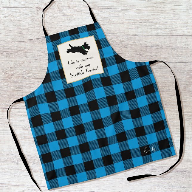 Tablier Cute Scottie Chien Buffalo Plaid Bleu (Créateur téléchargé)