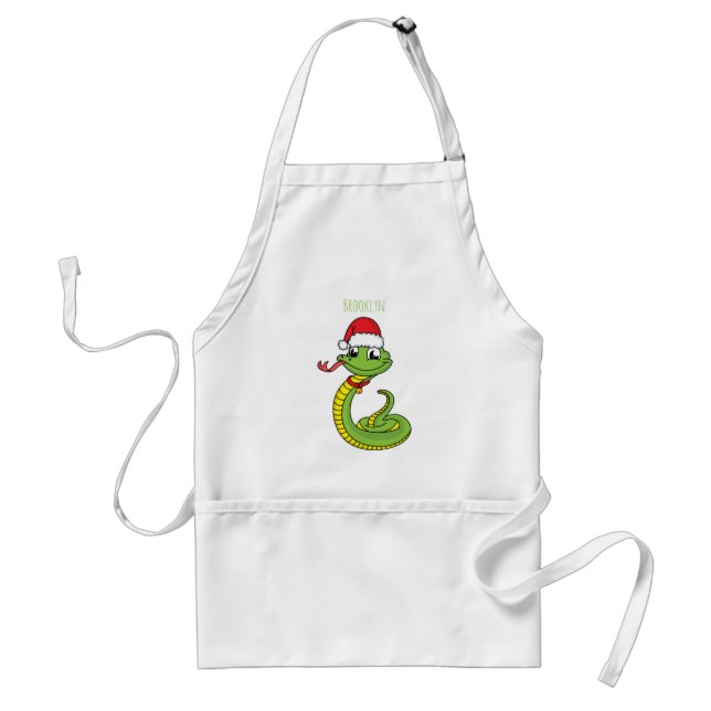 Tablier Cute serpent vert avec chapeau santa dessin animé (Devant)