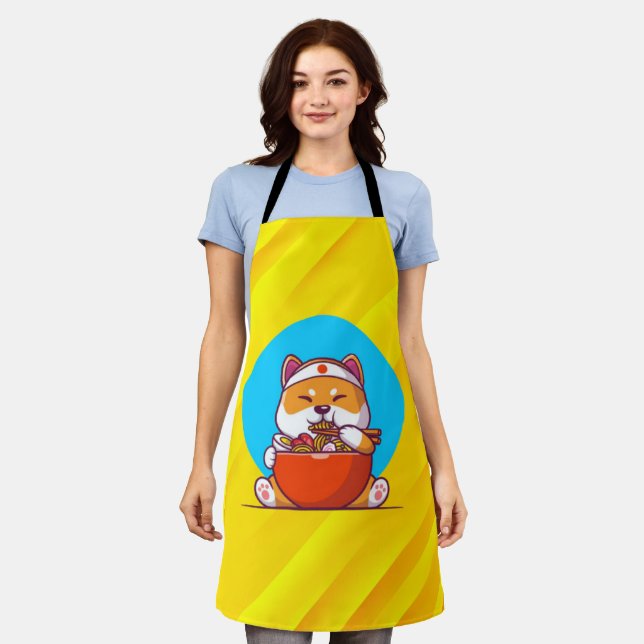 Tablier Cute Shiba Inu Manger Ramen Noodle Cartoon-23054 (Porté)