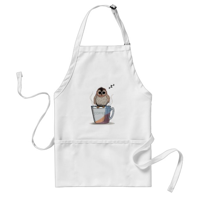 Tablier Cute Sleepy Owl Coffee Sketch Whimsical Apron (Devant)