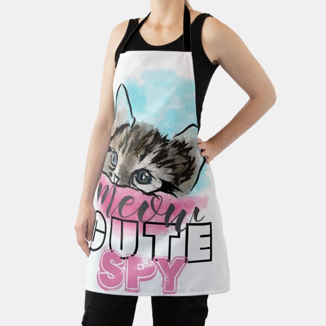 Tablier "CUTE SPY" | Funny Cute Kitten Rose Blue (Insitu)