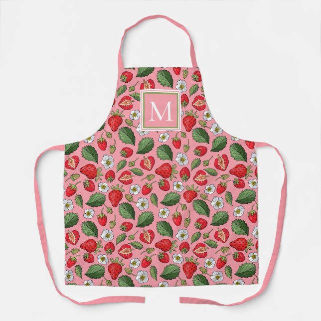 Tablier Cute Strawberry Pattern Monogram Pink (Recto)