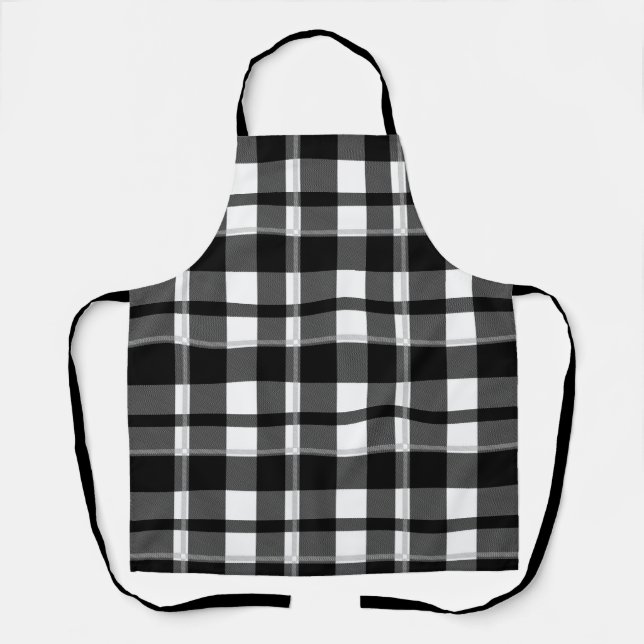 Tablier Cute Tartan noir blanc plaid écossais tendance (Recto)