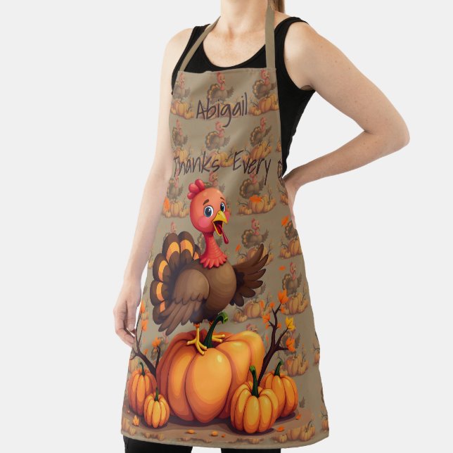 Tablier Cute Thanksgiving Turkey Autumn Pumpkins Scene (Insitu)