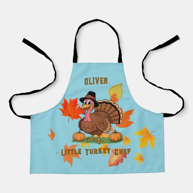 Tablier Cute Turkey Kids Apron – Little Chef Name (Recto)