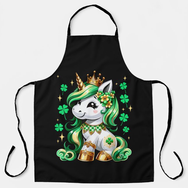 Tablier Cute Unicorn Shamrock St Patricks Day (Recto)