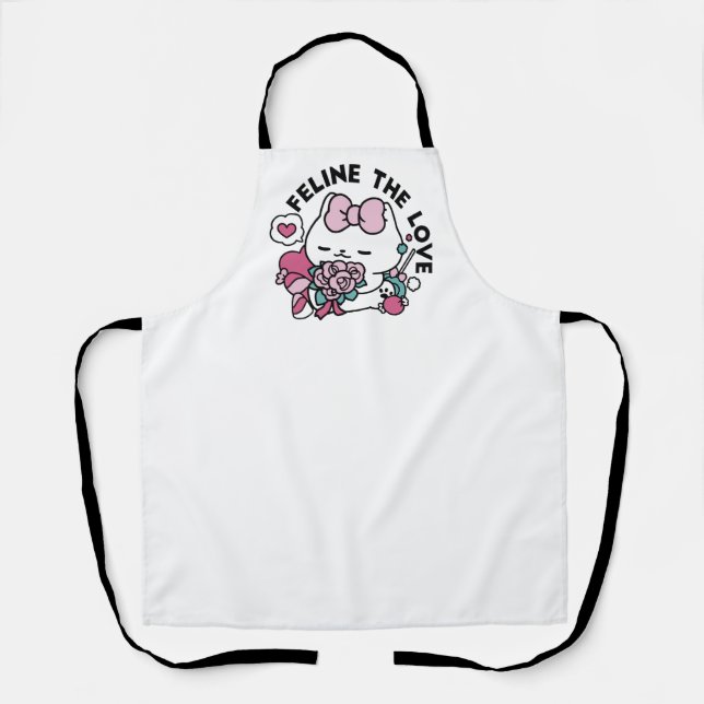 Tablier Cute Valentine's Cat Design - Feline the Love (Recto)