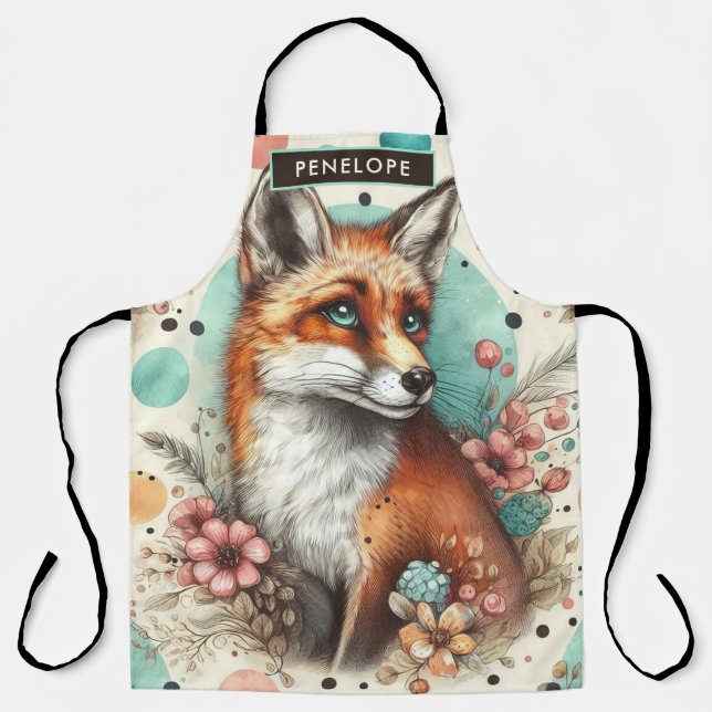 Tablier Cute Vintage Watercolo Fox peinture (Recto)