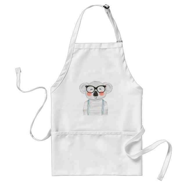 Tablier Cute Watercolor Koala with Glasses (Devant)