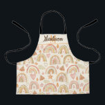 Tablier Cute Watercolor Modern Boho Rainbows Pattern<br><div class="desc">Customizable monogram name apron with a pattern of watercolor painted modern boho rainbows in earthy neutral tones with hearts,  stars,  and butterflies.</div>
