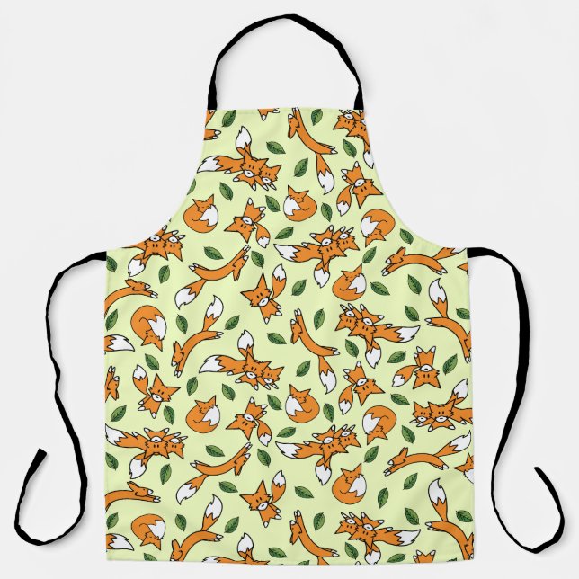 Tablier Cute Wild Fox et Motif Leaf (Recto)