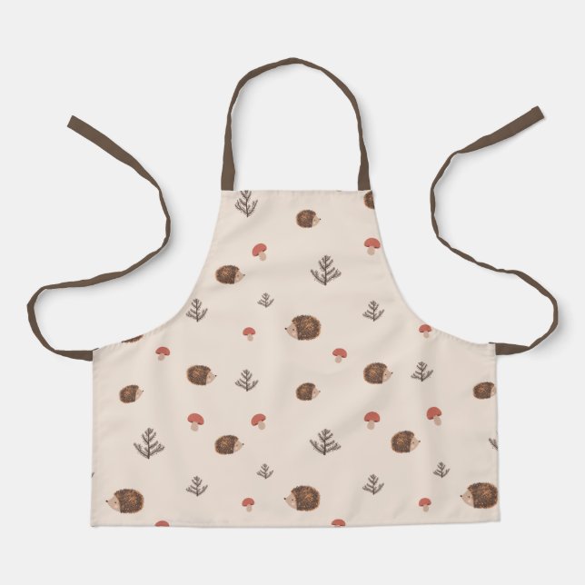 Tablier Cute Woodland Hérisson et Motif de champignons (Recto)