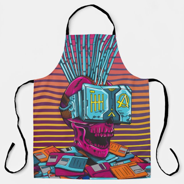 Tablier Cyber Skull Virtual Reality Cyberpunk disquette  (Recto)
