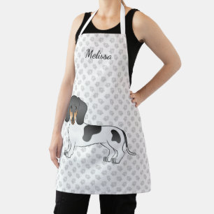 Tablier Dachshund à poil court piebaldo noir et feu & Text