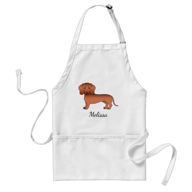 Tablier Dachshund à poil lisse rouge Chien de dessin animé (Devant)