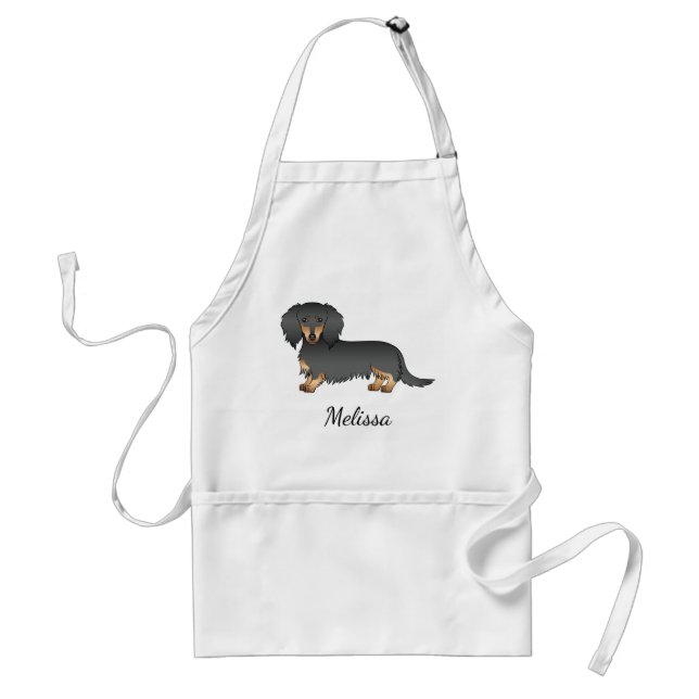 Tablier Dachshund à poil long noir et feu Cartoon Chien &  (Devant)