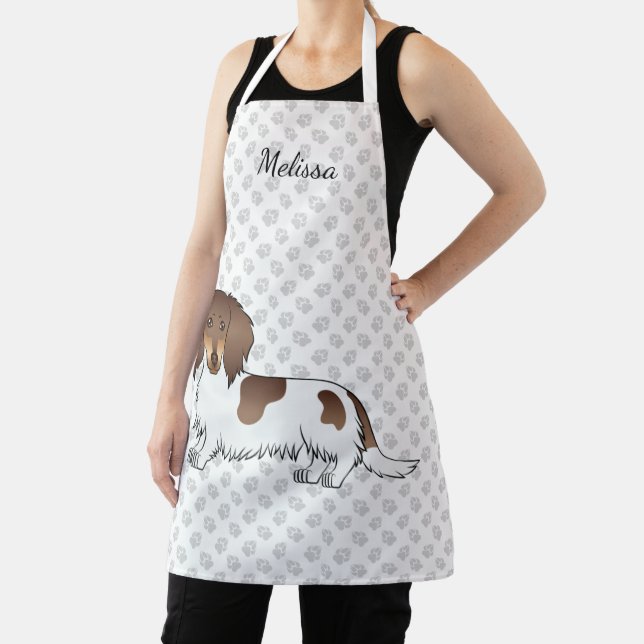 Tablier Dachshund à poil long piebalde chocolat et fauve & (Insitu)